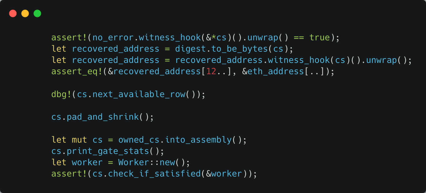 Code block comparing recovered address with original