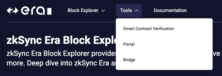 zkSync Era tools menu
